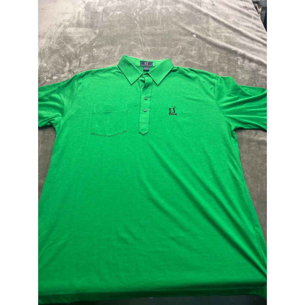 PGA Tour Mens Green Short‎ Sleeve Golf Polo Shirt Pocket Ram Golf Corp Large L